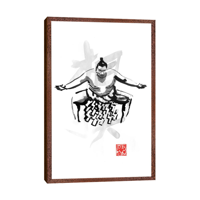Sumo by Péchane - Painting on Canvas, 152.5 cm H x 101.5 cm W, Classic Brown Wood Framed