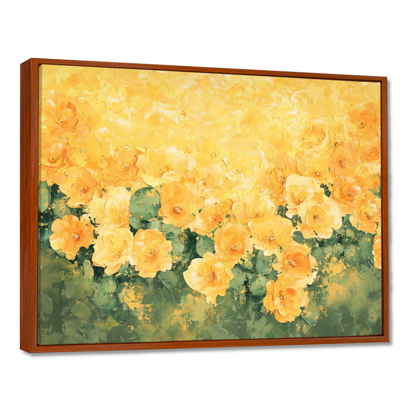 Lustre doré du champ de cactus I - Art mural de cactus floral, salon, H 34 po x l 44 po, Brun