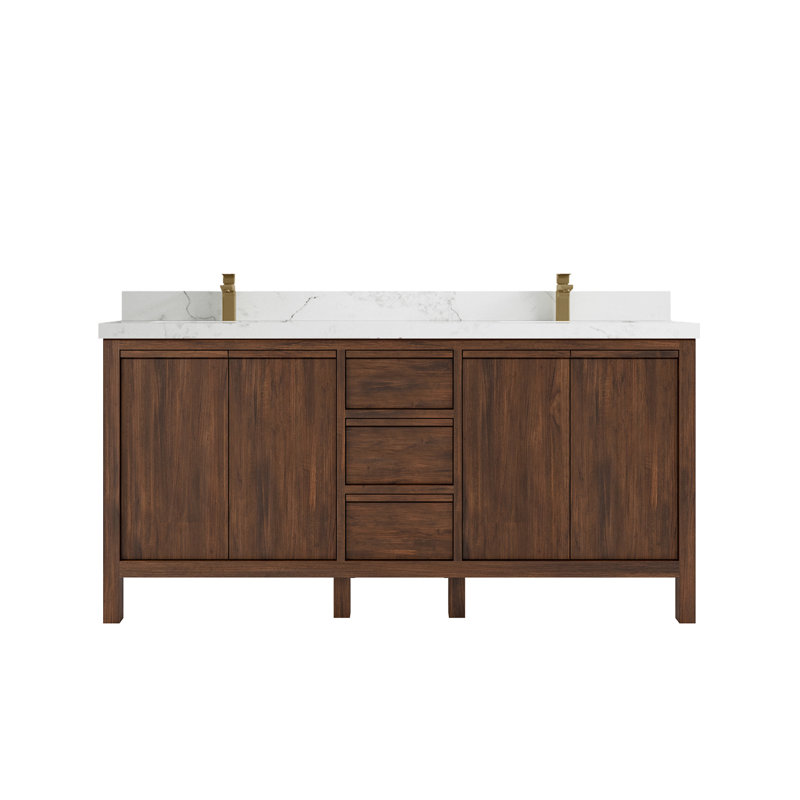 72'' Double Bathroom Vanity with Quartz Top, Calacatta Nuvo