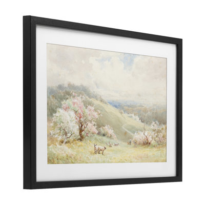 Lambs Strolling Pastel Countryside, impression encadrée sous verre, design par Lux + Me Designs