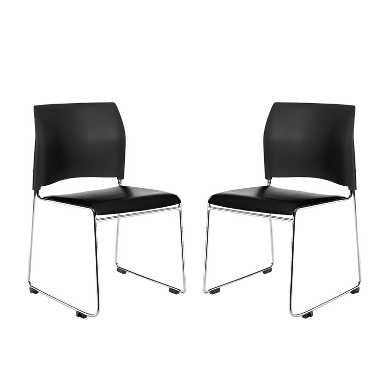Jody Vinyl Stack Chair , Black, Chrome, 4