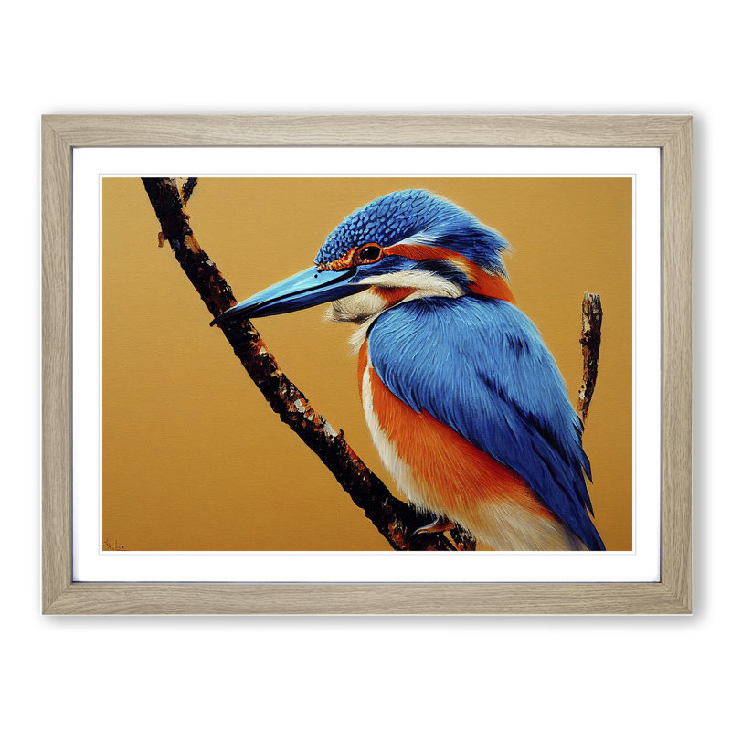 Blessed Kingfisher Bird - Single Picture Frame Print, Oak, 25cm H x 34cm W x 2cm D