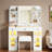 Vanity Desk With Led Mirror, Glass Top, 3 Drawers, Storage Shelves And Stool-1082913628