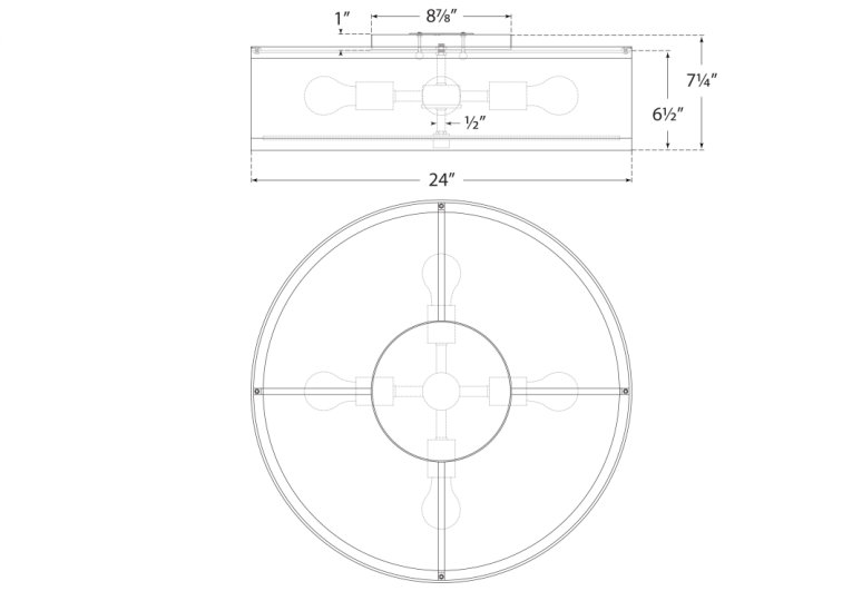 kate spade new york Walker Medium Flush Mount, Gild, Cream/Black, 7.5" H x 18" W x 18" D