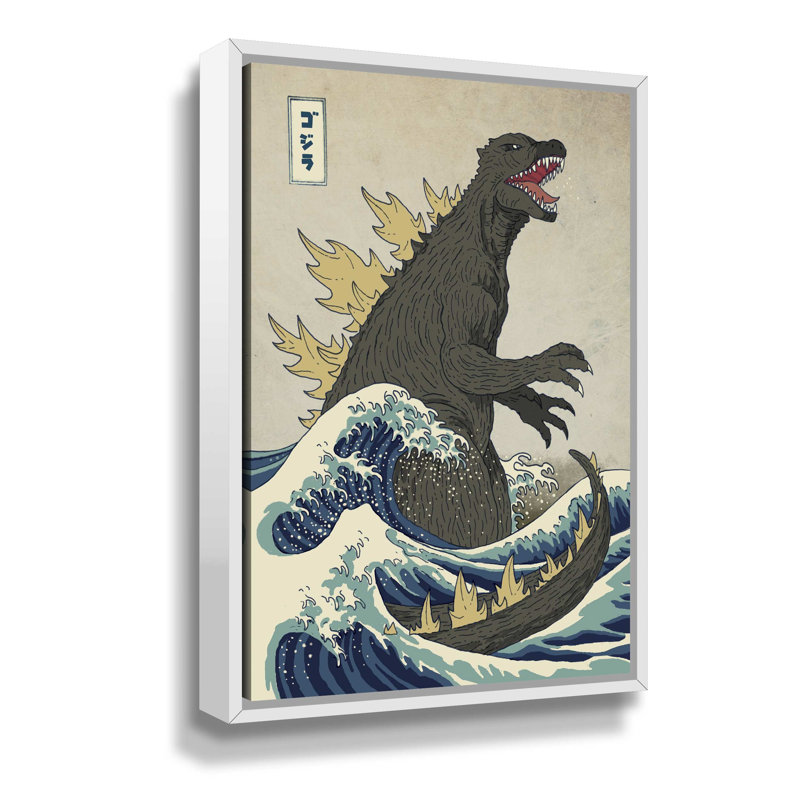 « the great monster off kanagawa », impression sur toile, H 24 po x l 16 po x P 2 po, Cadre flottant noir