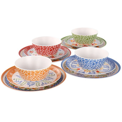 12 Piece Bamboo Fibre Dinnerware Set in Multi-Colour
