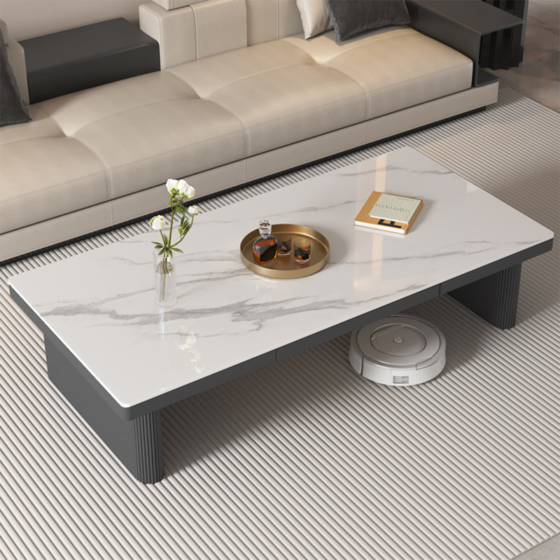 Modern rectangular rock plate coffee table, 16.5" H x 55.1" L x 23.6" W