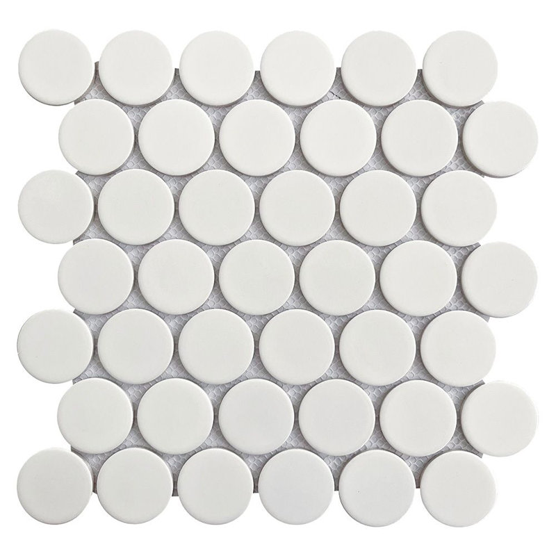 Mosaïque ronde en porcelaine 2 pouces, Blanc