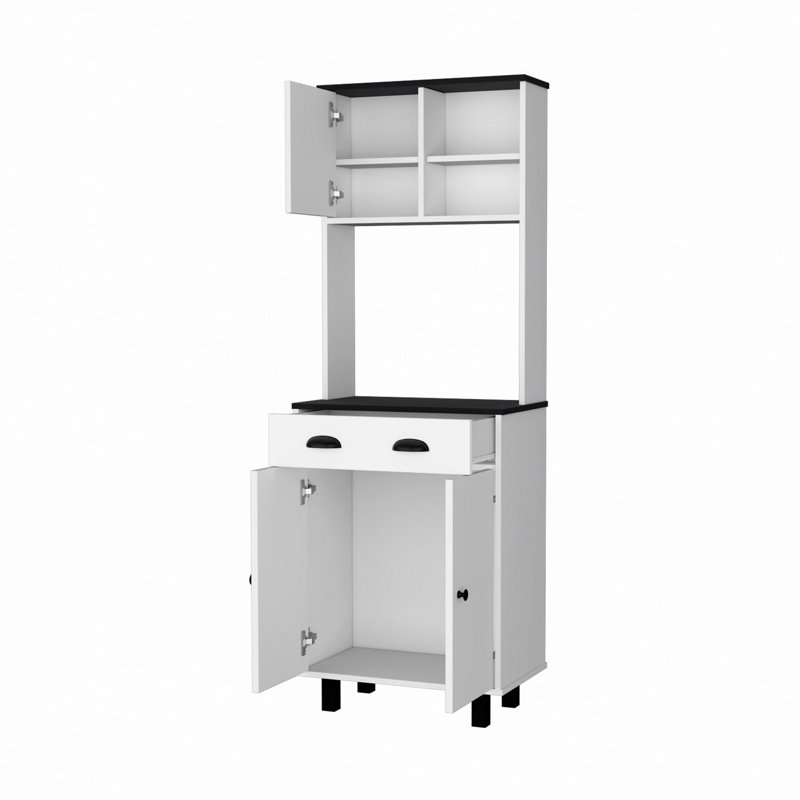 Sideboard, 1-Drawer Kitchen Pantry, Storage Cabinet, White/Walnut