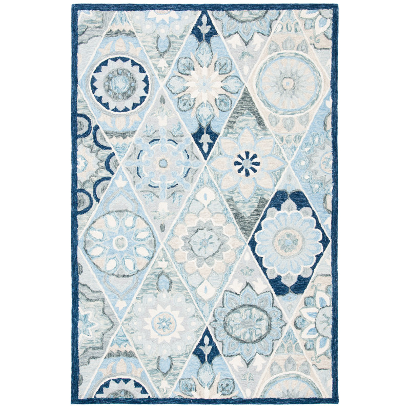 Suzani Hand Tufted Wool And Cotton Damask Rug, Rectangle 3' x 5'