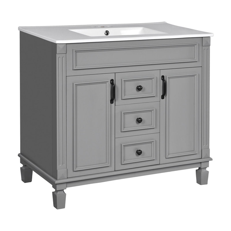 Meuble-lavabo 36 po avec lavabo supérieur, Gris / Noir