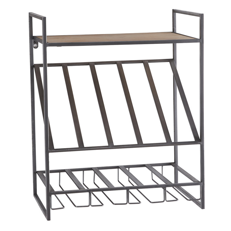 5 - Bottle Wine Bottle & Glass Rack in Black
