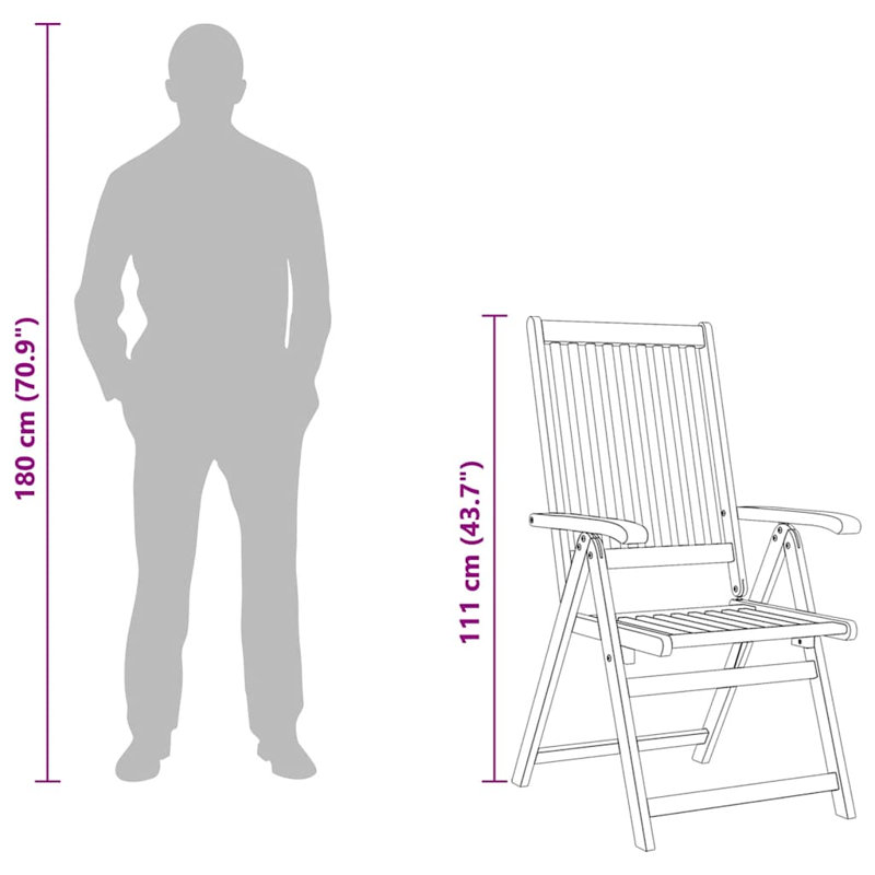 Chaise de jardin pliante en bois massif brun acacia, 8