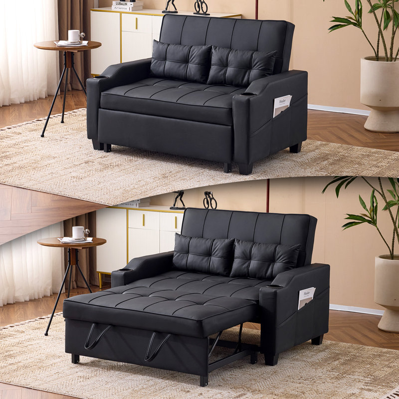 Canapé-lit rembourré convertible pour lit double, Noir
