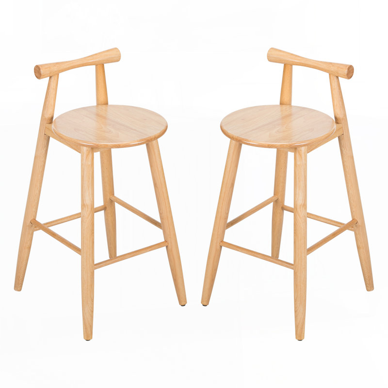Grove Indoor Rubberwood Barstool with Cross-Bar Backrest, Natural Finish, Set of 2