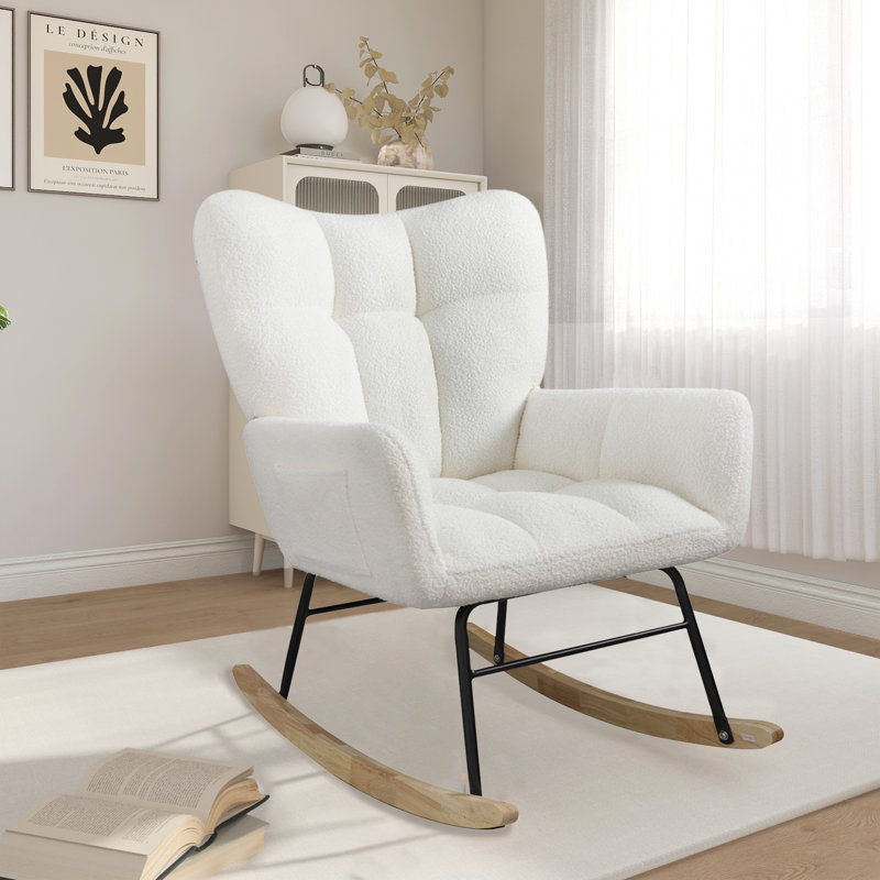 Chaise berçante en tissu doux avec poche latérale, fauteuil d'appoint moderne pour chambre de bébé, salon, chambre à coucher
