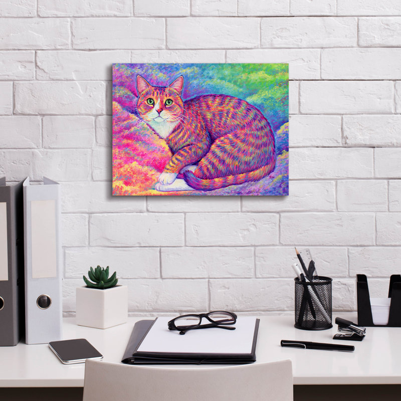 «Rainbow Cat In The Clouds» par Rebecca Wang, art mural sur toile, H 12 po x l 16 po