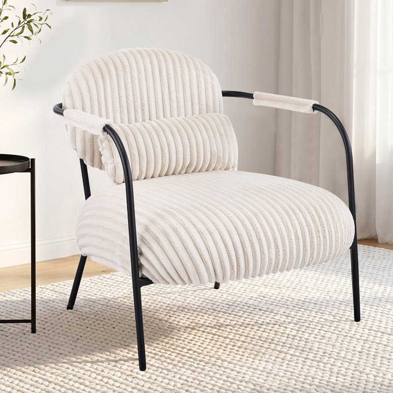 Fauteuil d'appoint rembourré en velours côtelé d'inspiration Bauhaus l 27,6 po Aldarondo, Blanc