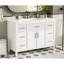 Meuble-lavabo autoportant blanc de 47,83 pouces avec lavabo intégré en SMC, entraxe de robinetterie de 8 pouces, 6 tiroirs à fermeture amortie, 2 portes, rangement inclinable et façades cannelées.
