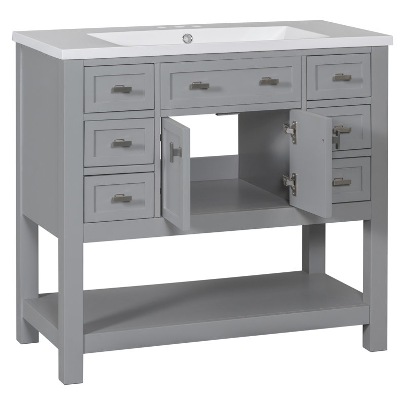 Armoire d'appoint 2 portes, meuble-lavabo de salle de bain avec lavabo supérieur, armoire de rangement de salle de bain avec tiroirs