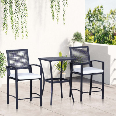 Ensemble de bar de patio 3 pièces avec coussin moelleux, ensemble de meubles d'extérieur en osier de rotin pour les cours, la pelouse, la terrasse et le bord de la piscine