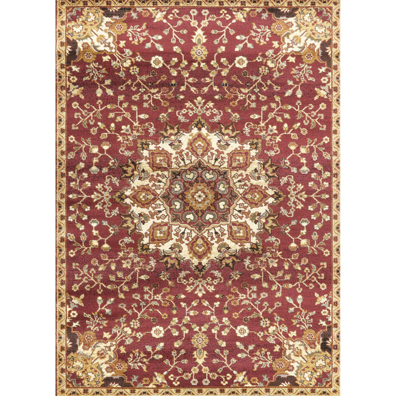 Tapis rouge classique 7 pi 10 po X 3 avec des couleurs et une mode élégantes - Design avant avec médaillon intemporel