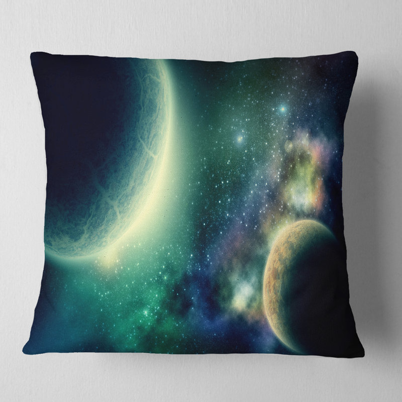 Deux planètes - coussin à imprimé paysage, 18 po x 18 po, Carré