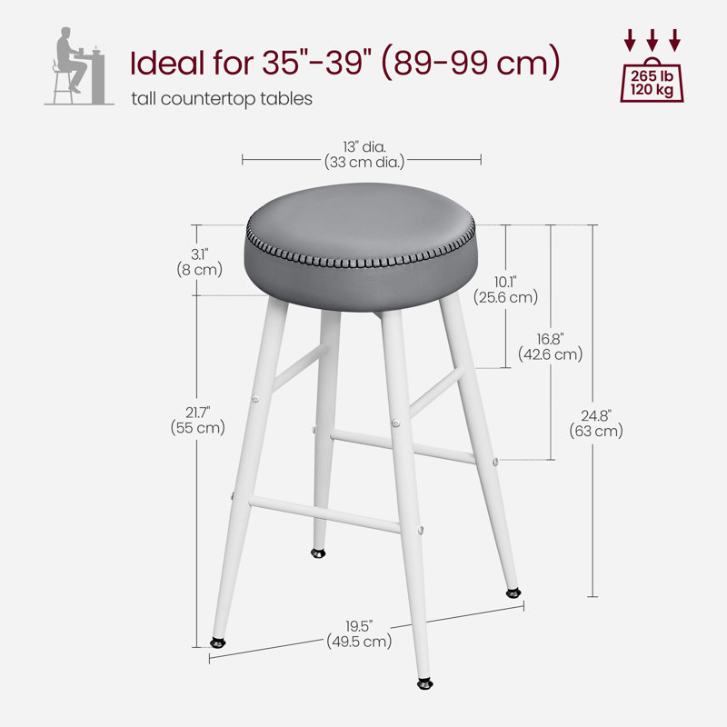 Tabouret Parmley, Similicuir noir / cadre noir, Tabouret de bar (siège d'une hauteur de 30 po)