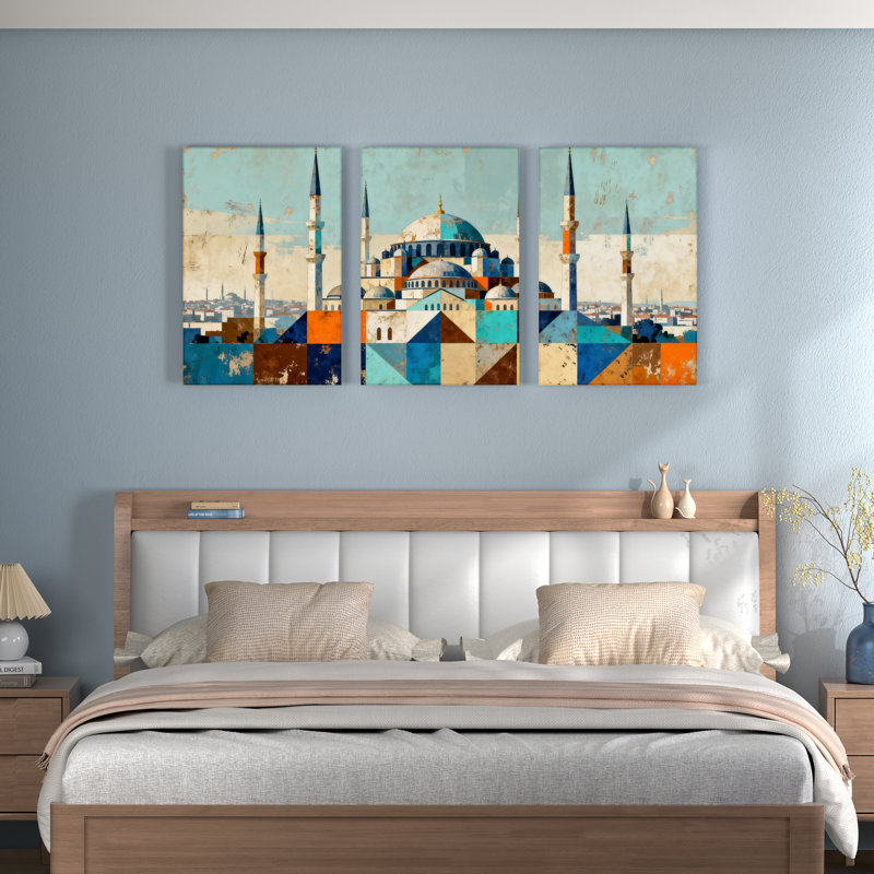 «Geometric Mosque Architecture», reproduction d'art sur toile tendue sur toile (ensemble de 3), H 24 po x l 48 po