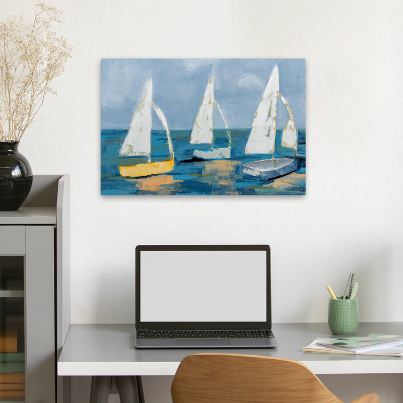 «Sail Away - Blue Boat Clouds Coastal», H 24 po x l 16 po