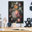 Fleurs sur fond noir 4 po par Momart, art mural en métal-367869288