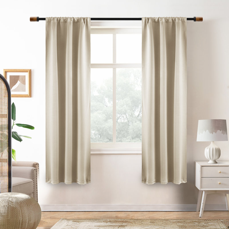 Solid Color Modern Blackout Thermal Curtain Panel Rod Pocket 2 Panels, Beige, 36" W x 63" L, 2