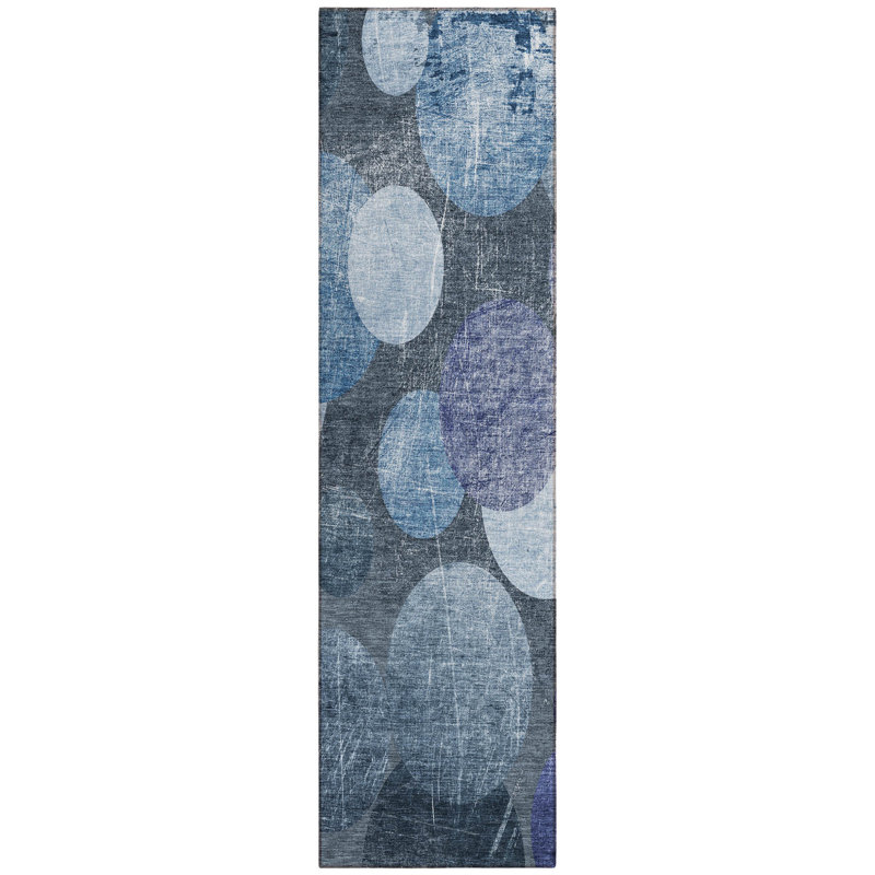 Tapis de couloir intérieur antidérapant gris et bleu 2 pi x 8 pi HomeRoots