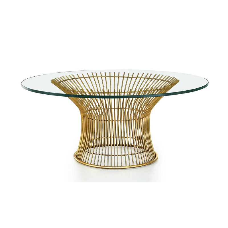 Roopville Modern Gold & Glass Coffee Table – Rectangular Living Room Table with Sleek Metal Frame