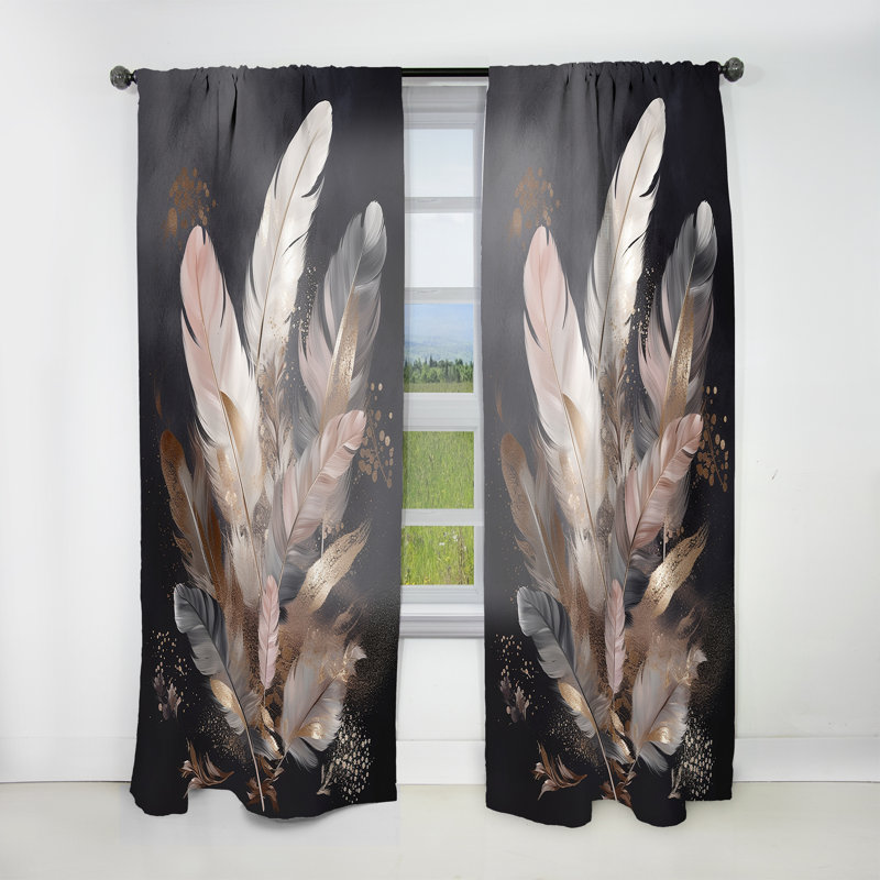 Louvois - Gold Feather Wanderlust VII - Modern Velvet Curtain - Room Darkening - 1 panel, 52" W x 63" L