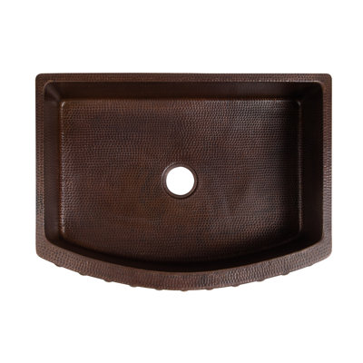 30" Hammered Copper Kitchen Rounded Apron Single Basin Sink with Barrel Strap Design with Matching Drains, and Accessories