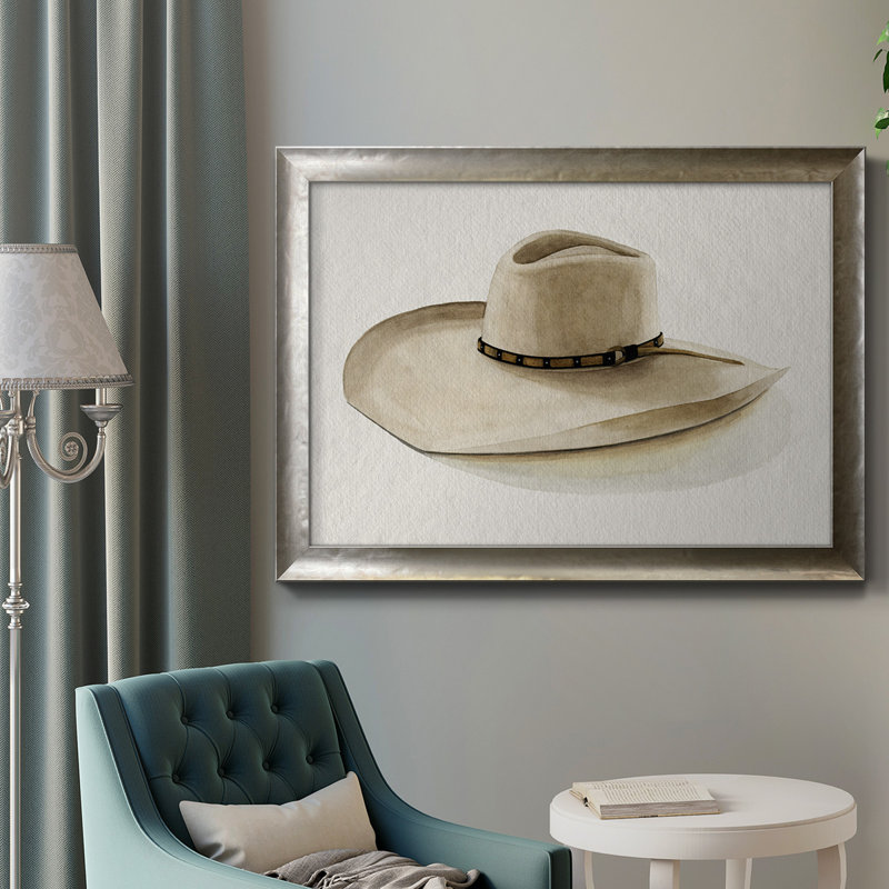 Chapeau de cowboy I, toile encadrée de qualité supérieure - prête à être accrochée, H 24 po x l 36 po