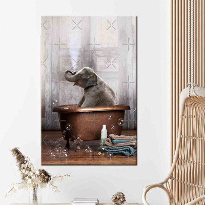 Charming Elephant Bath Time Wall Art For A Fun And Whimsical Touch To Your Bathroom Decor Made With Premium Quality Canvas