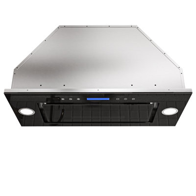 36 inch 800 CFM Convertible Insert Range Hood 4 Speed Quiet Black Tempered Glass Panel Push Button Control with LED Lights