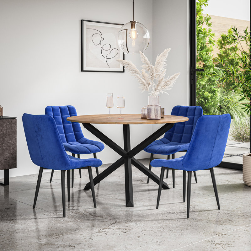 Darcus 4 - Person Dining Set, Tan/Black/Blue