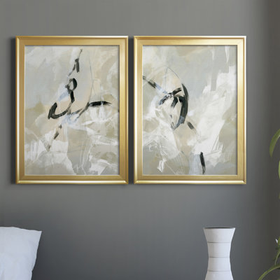 Scribble Veil I - ensemble de 2 peintures sur toile encadrées