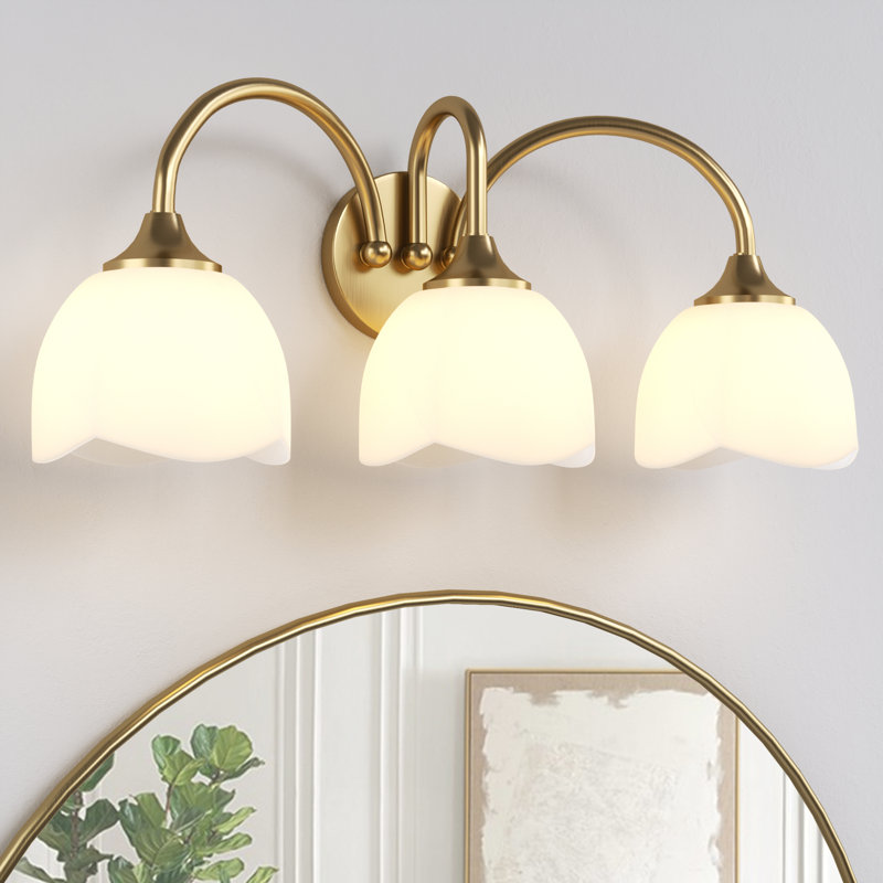 3 - Light 23.6"W Dimmable Iron ETL Bathroom Vanity Lights with Opal Glass, Polished Brass, 3, 9.92" H X 23.66" W X 7.6" D