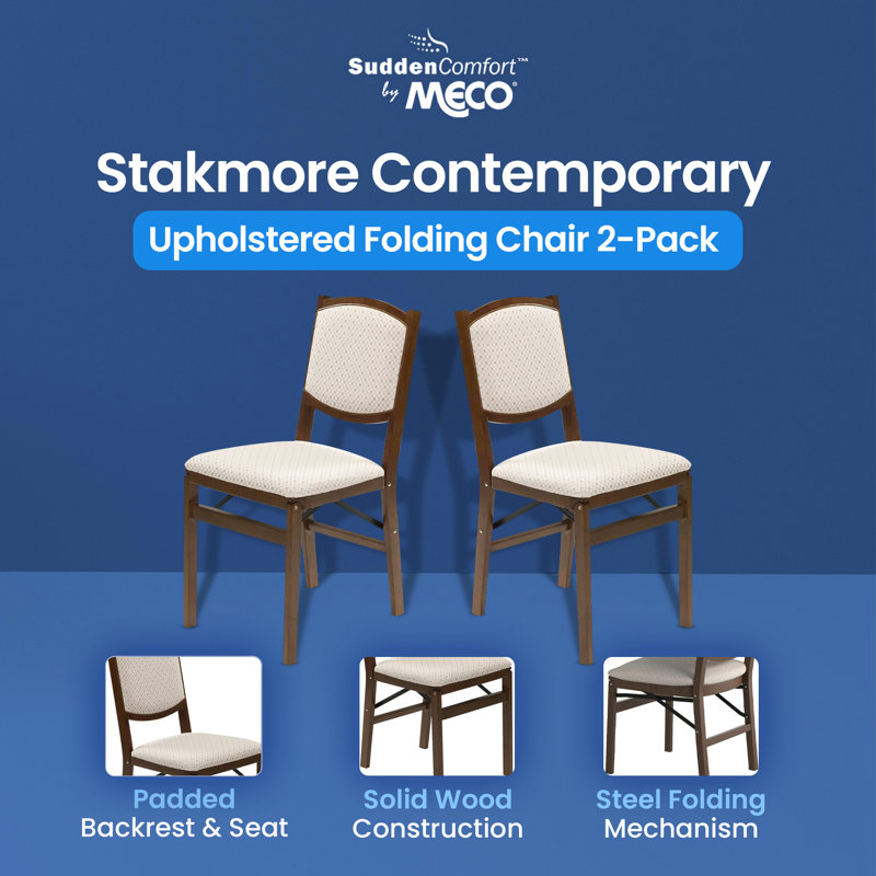 Brown Upholstered Wood Folding Dining Chair Set of 2