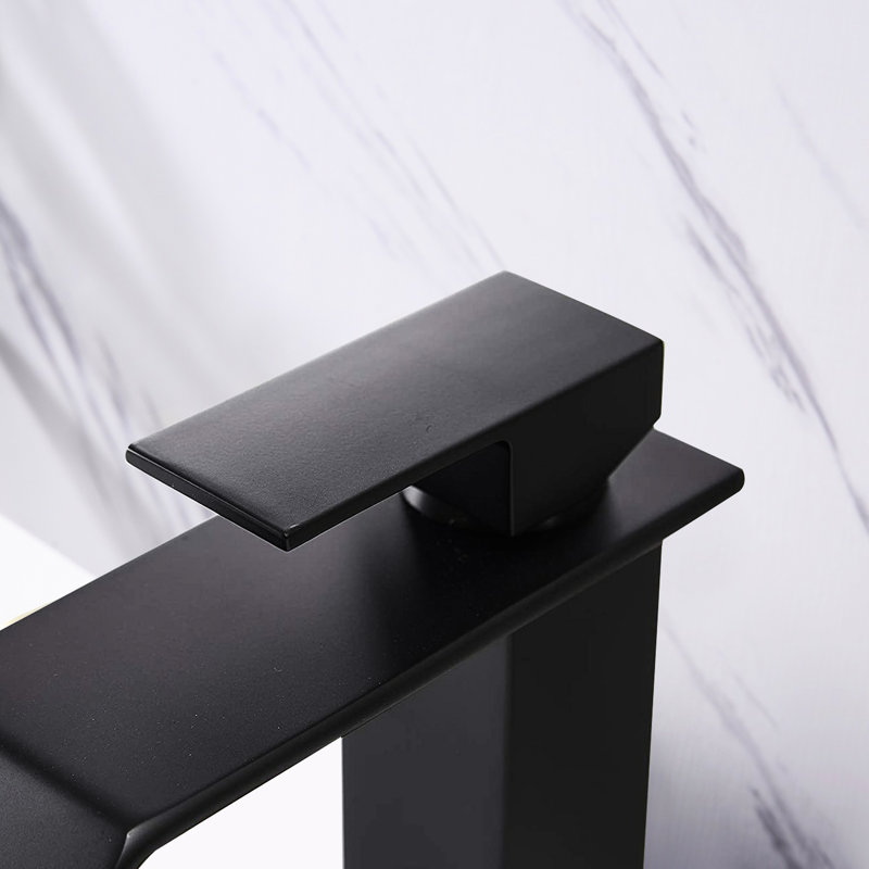 Stylish Matte Black Bathroom Faucet With Waterfall Spout And Simple Single Handle, Stainless Steel Simple Convenient