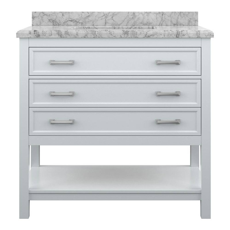Keisha 37'' Single Bathroom Vanity with Carrara Marble Top, White