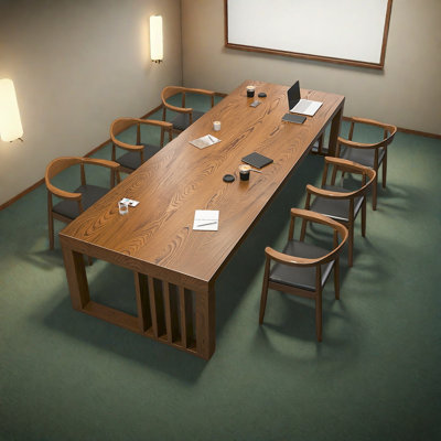 Solid wood brown conference table by Winston Porter