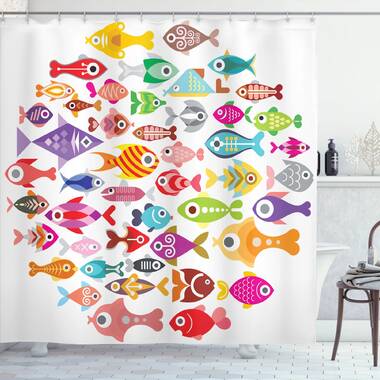 Wyman Rounded Different Fish Decor Single Shower Curtain Harriet Bee Size: 69 H x 75 W