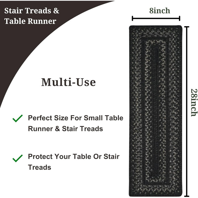 Tapis d'escalier d'intérieur tressé en jute de qualité supérieure - taille 8 po x 28 po, Noir noir de jais, 13