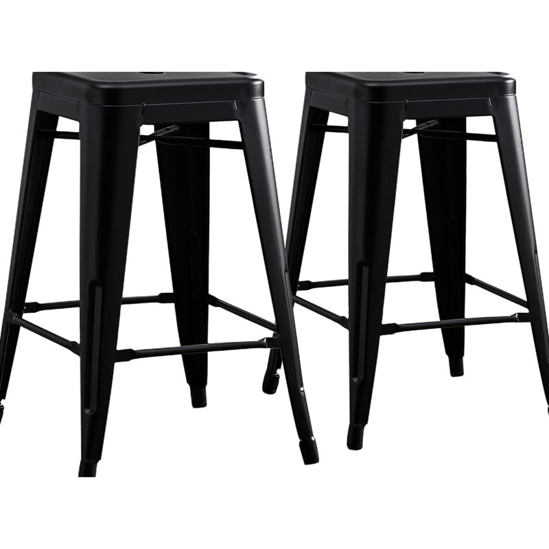Vintage Backless Metal Bar Stools With 4 Leg Design, 30" Seat, Matte Black, And , Simple For Kitchen Bar, American Design Strong Simple, For
