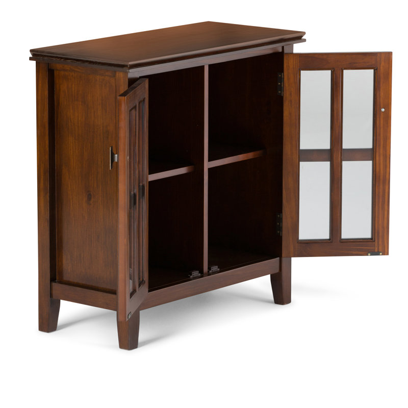 Russet Brown Solid Wood Low Storage Cabinet with Glass Doors